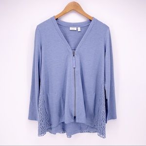 LOGO Lounge Lori Goldstein Lace Back Zip Cardigan B4